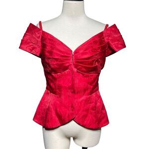 Vintage Arnold Scaasi Nights Red Brocade Silk Off the Shoulder Cocktail Bustier